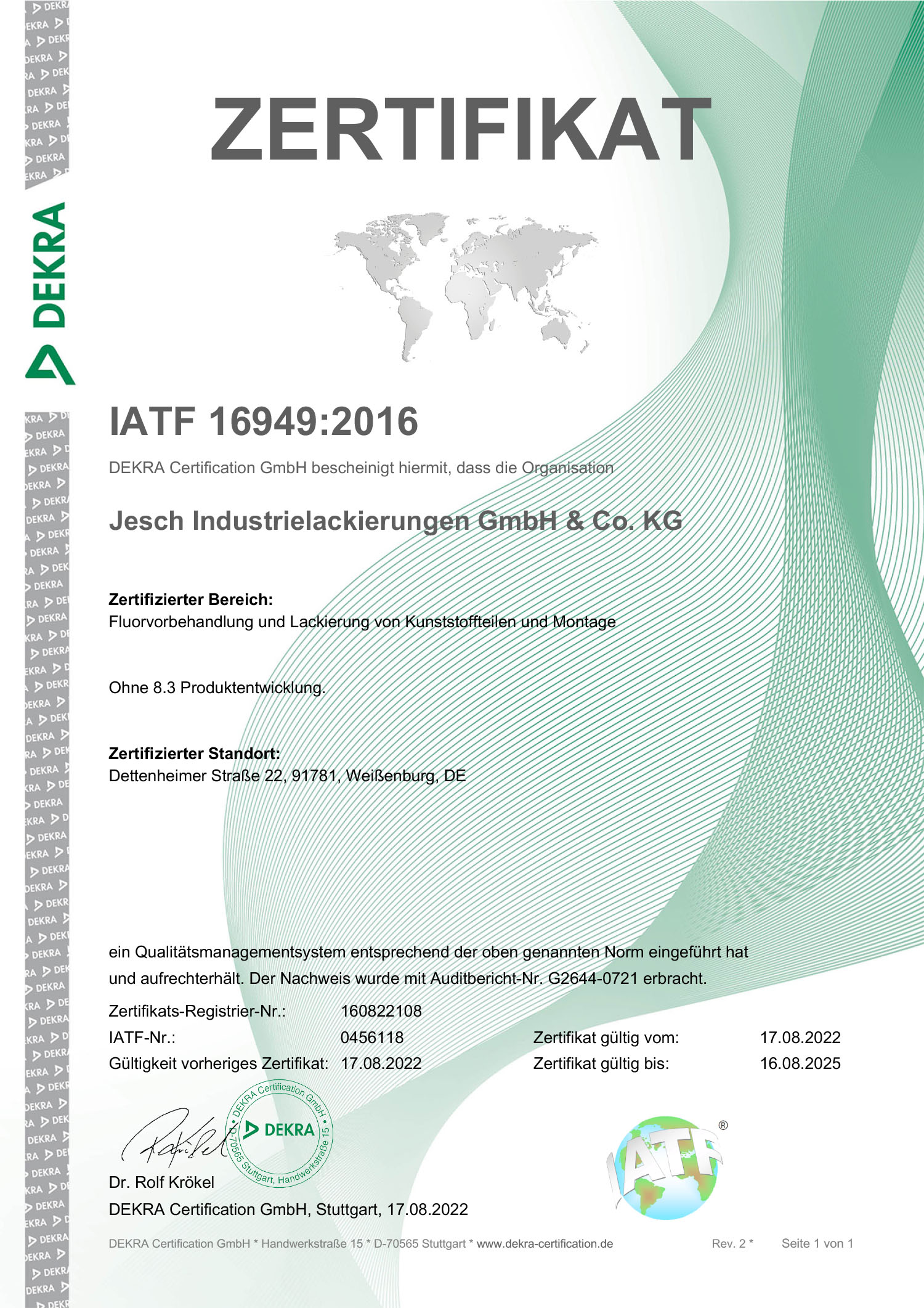 Zertifikat JESCH Industrielackierungen - IATF 16949:2
